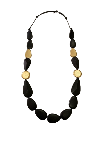 Large Black and Golden Beaded Necklace N7-504BNY