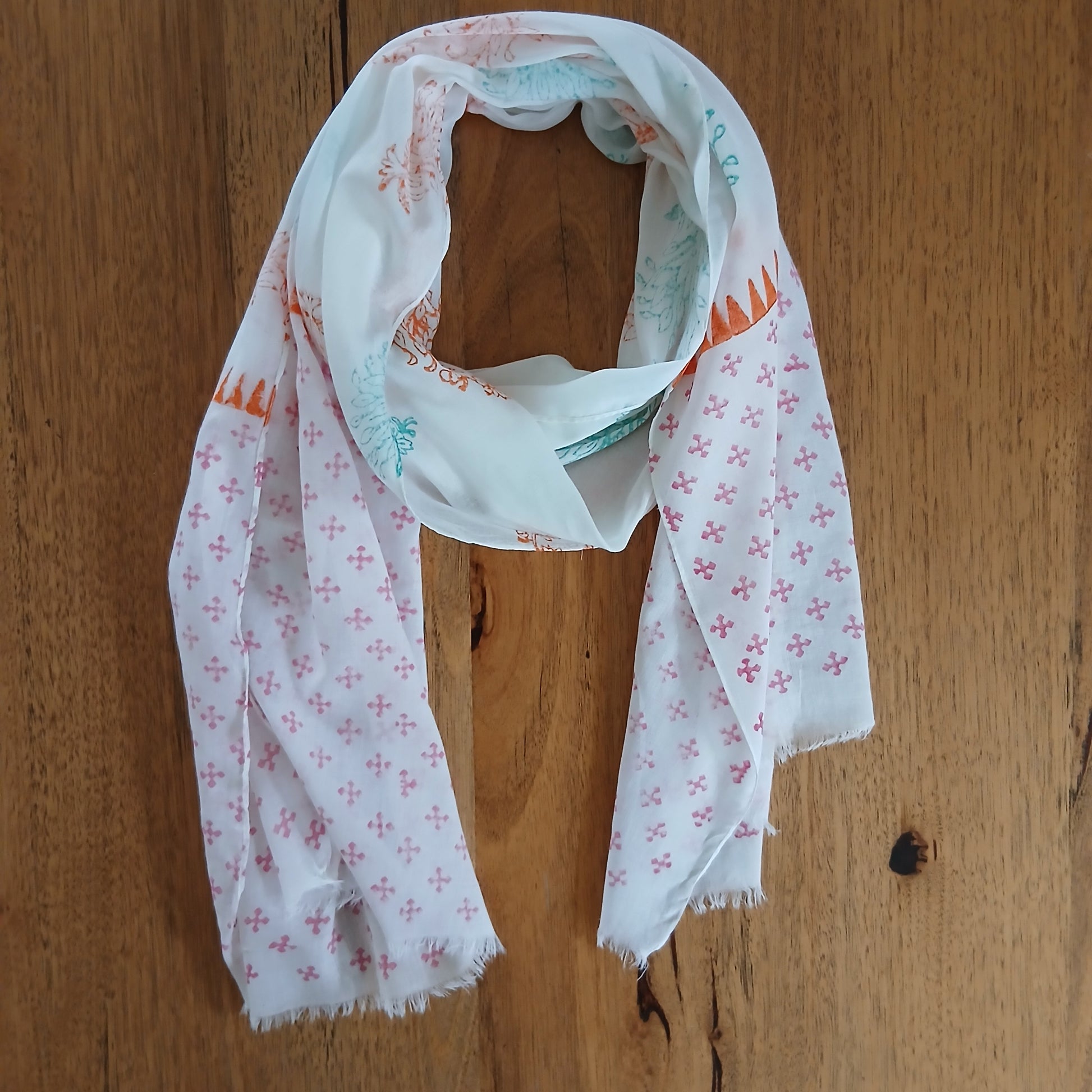 Orange and Turquoise Pattern - Pure Cotton Scarf 16715