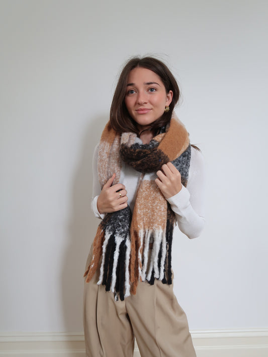Blanket Style Super Soft Scarf - Camel/Black