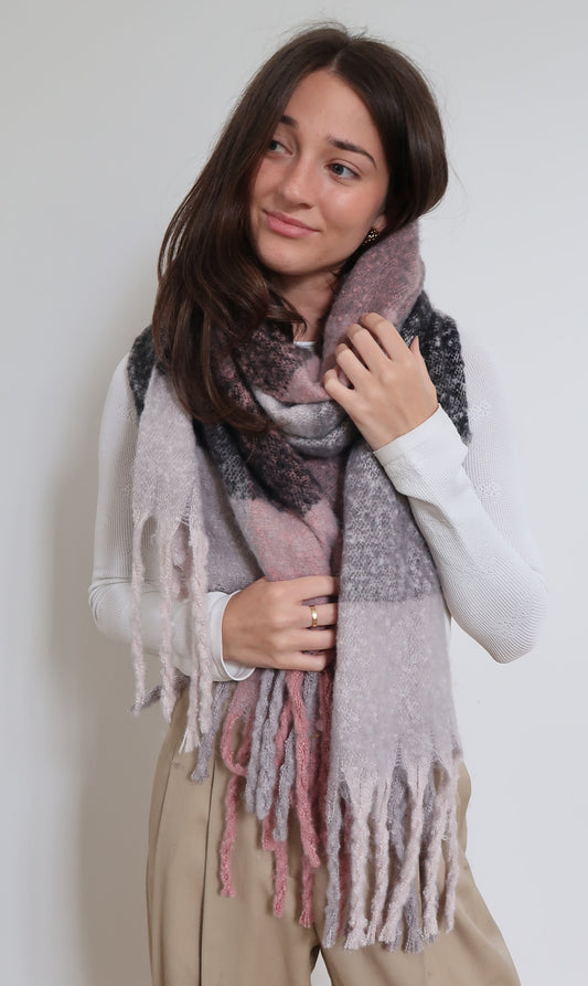 Blanket Style Super Soft Scarf black pink