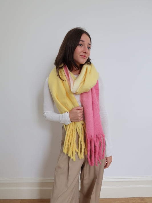 BLANKET SCARF - YELLOW/FUSCHIA