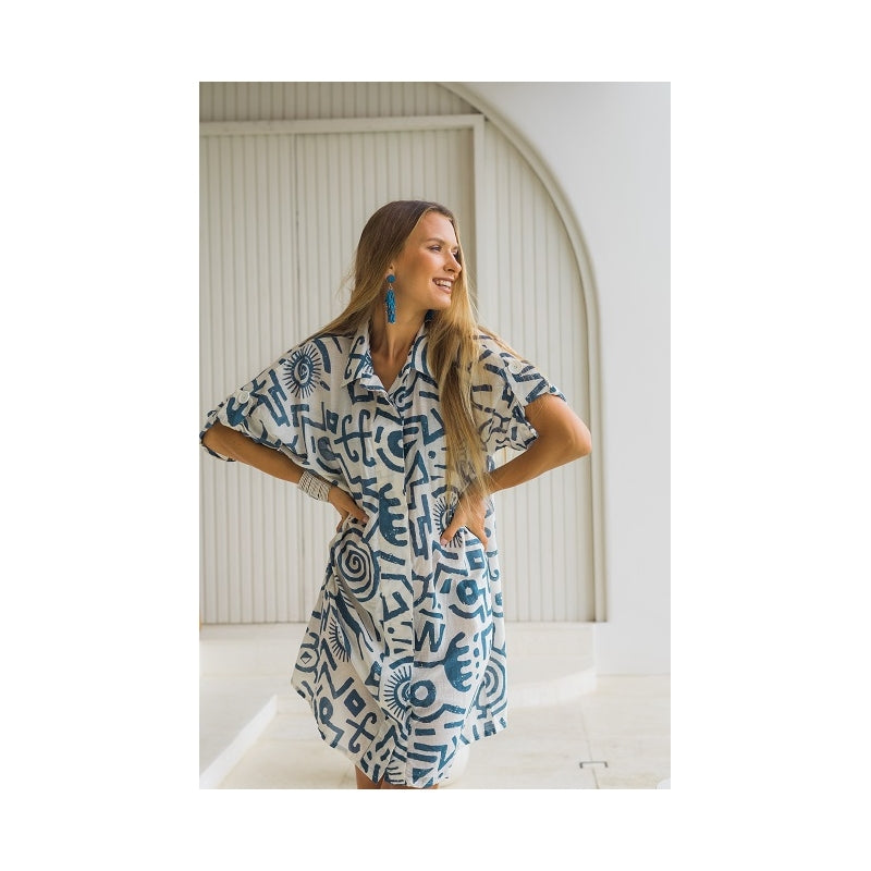 Palme Cotton Printed Oversize Shirt - Bleu Clair 65973