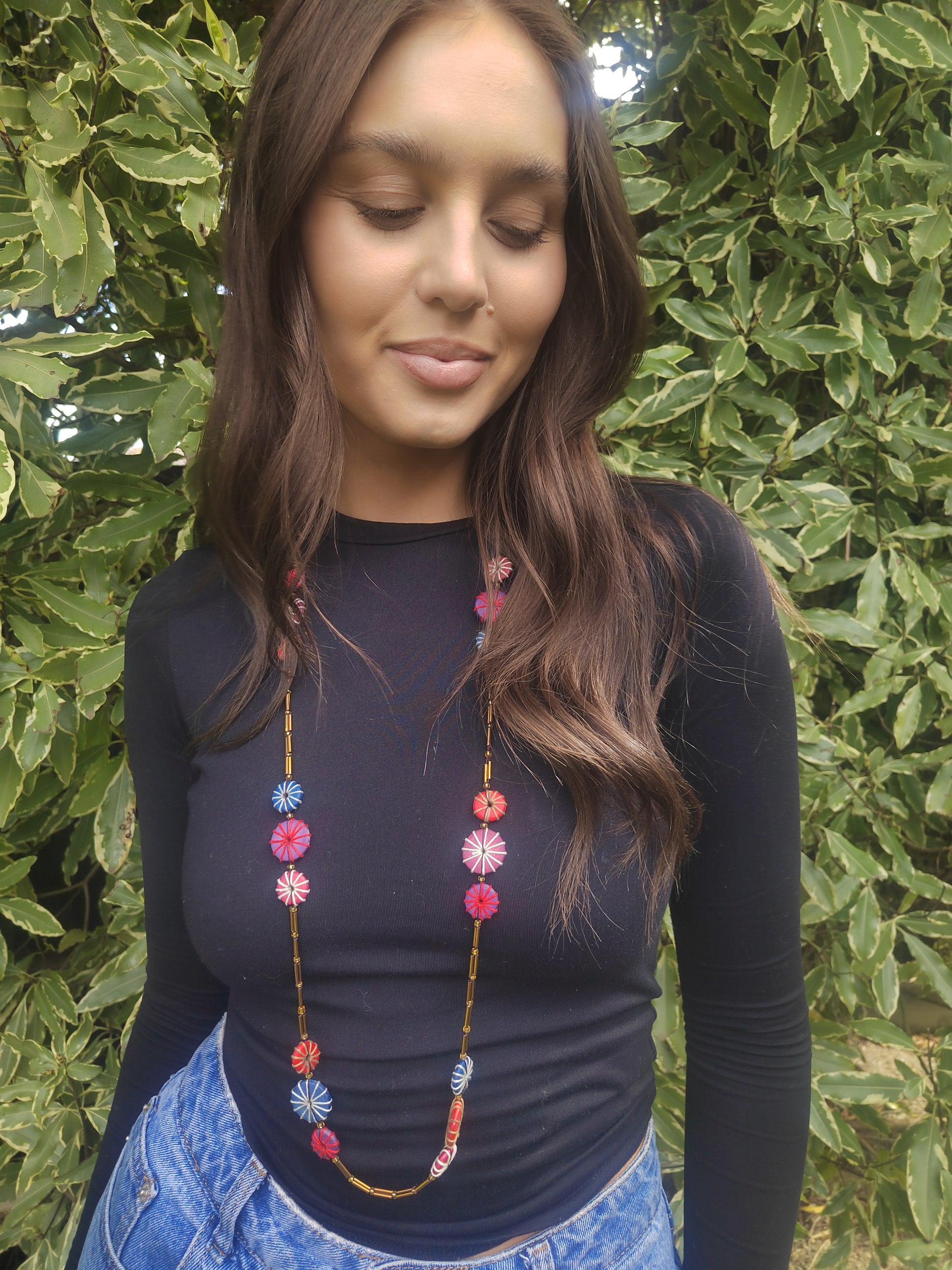 Burgundy Embroidered Long Necklace N6-5926CDG