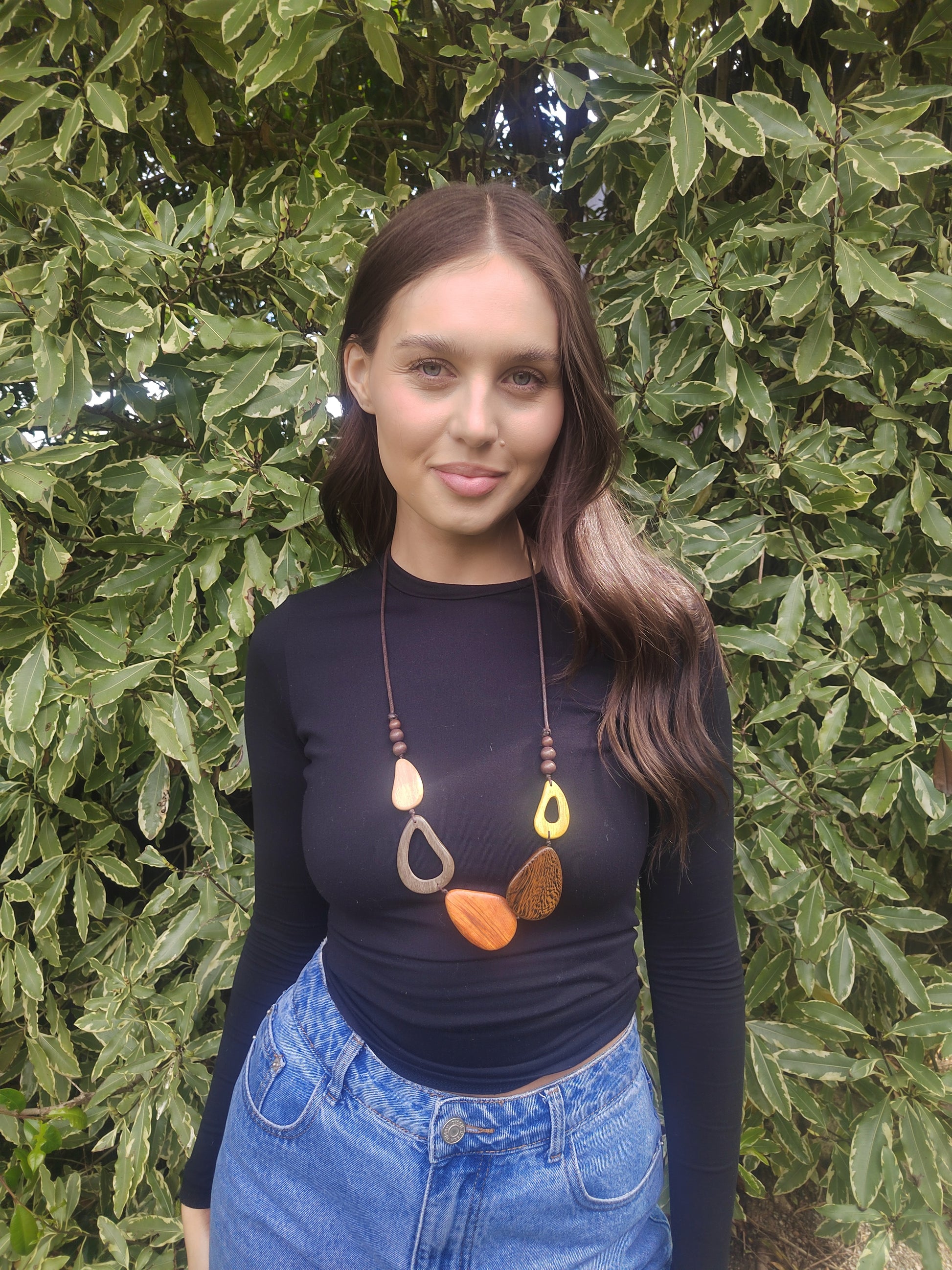 Wooden Teardrops Beaded Necklace N7-1150MW