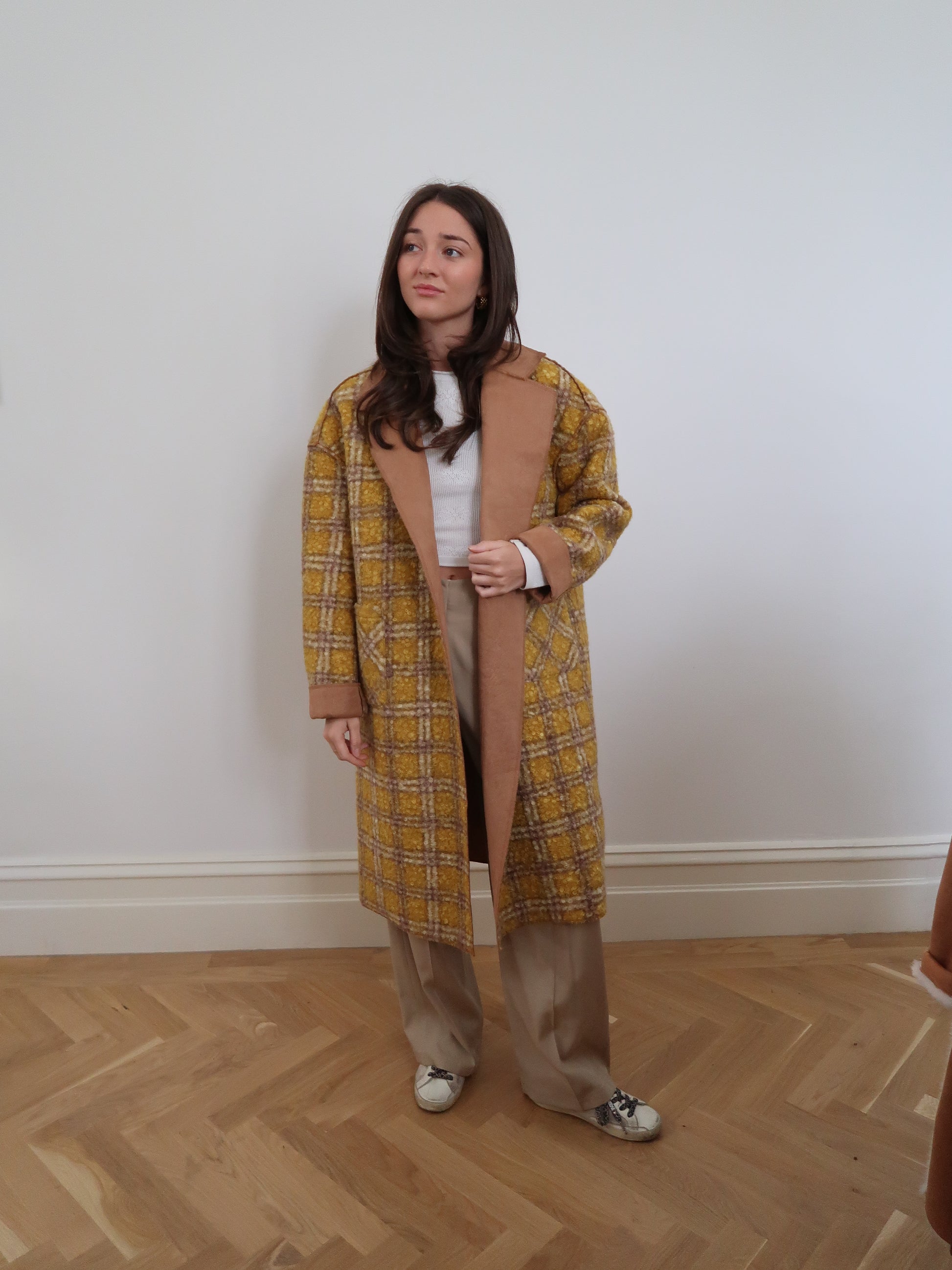 POLYESTER LONG COAT - MUSTARD