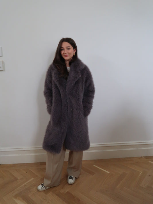 FAUX FUR COAT - CHARCOAL