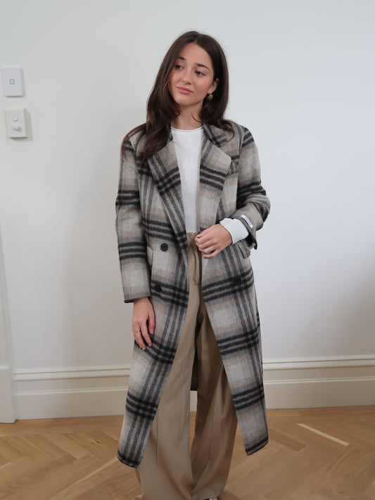 LONG TRENCH COAT - BLACK AND GREY