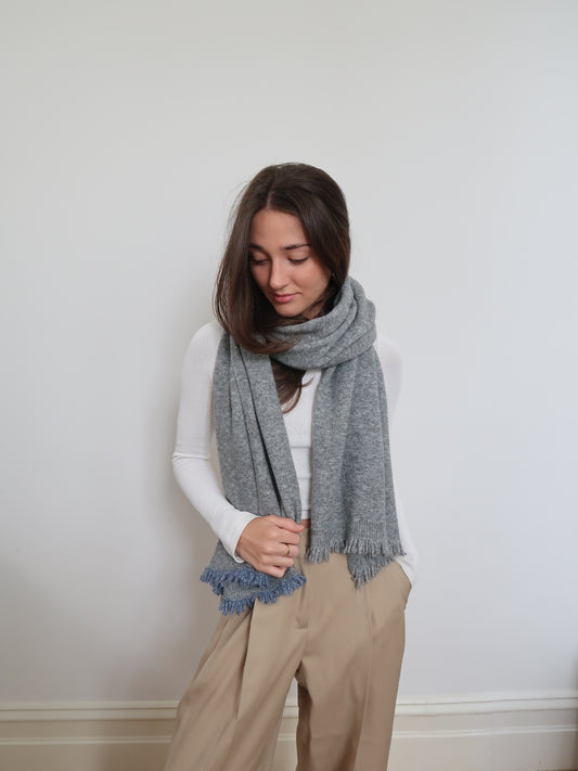 WOOL BLEND SCARF - BLUE