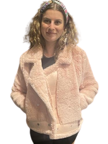 Faux Fur Bomber Jacket with Elastic Stud Belt BLO