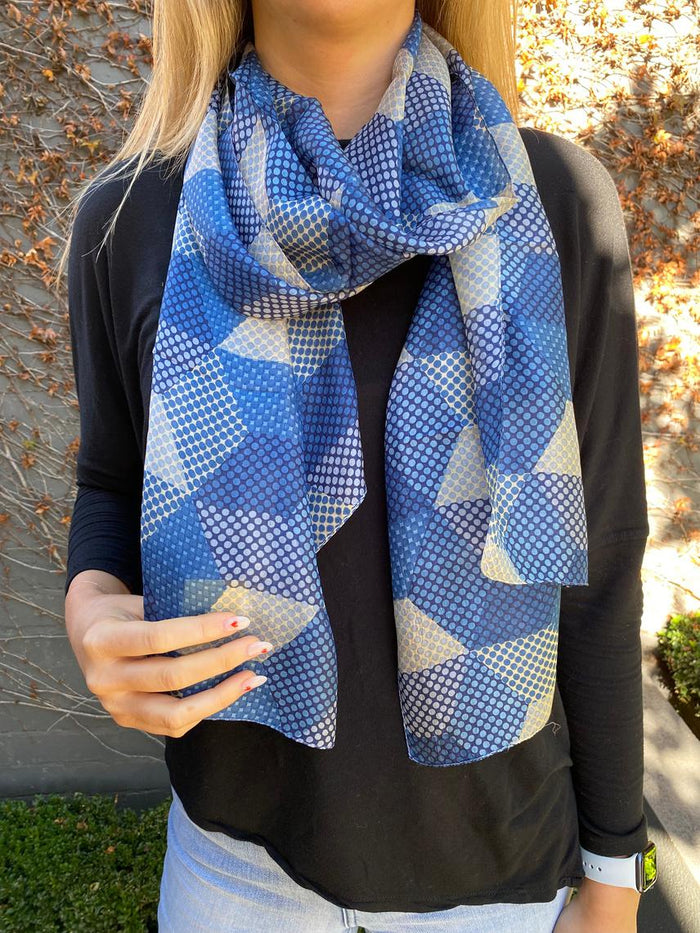 Silk Scarf - Blue and Camel
