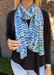 Blue Toned Triangle patterned silk scarf