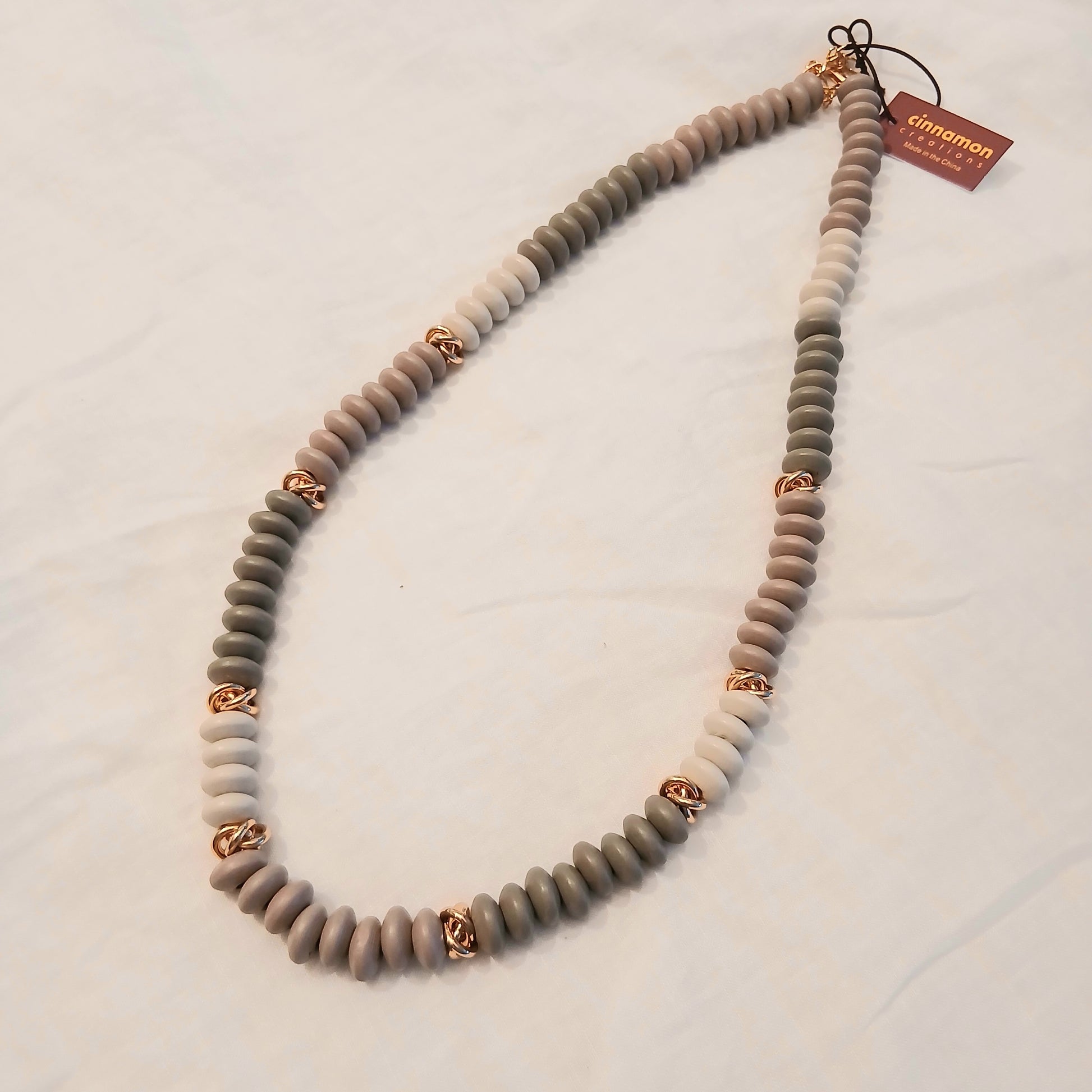 Charcoal Wooden Beaded Necklace and Gold - 23-0781N