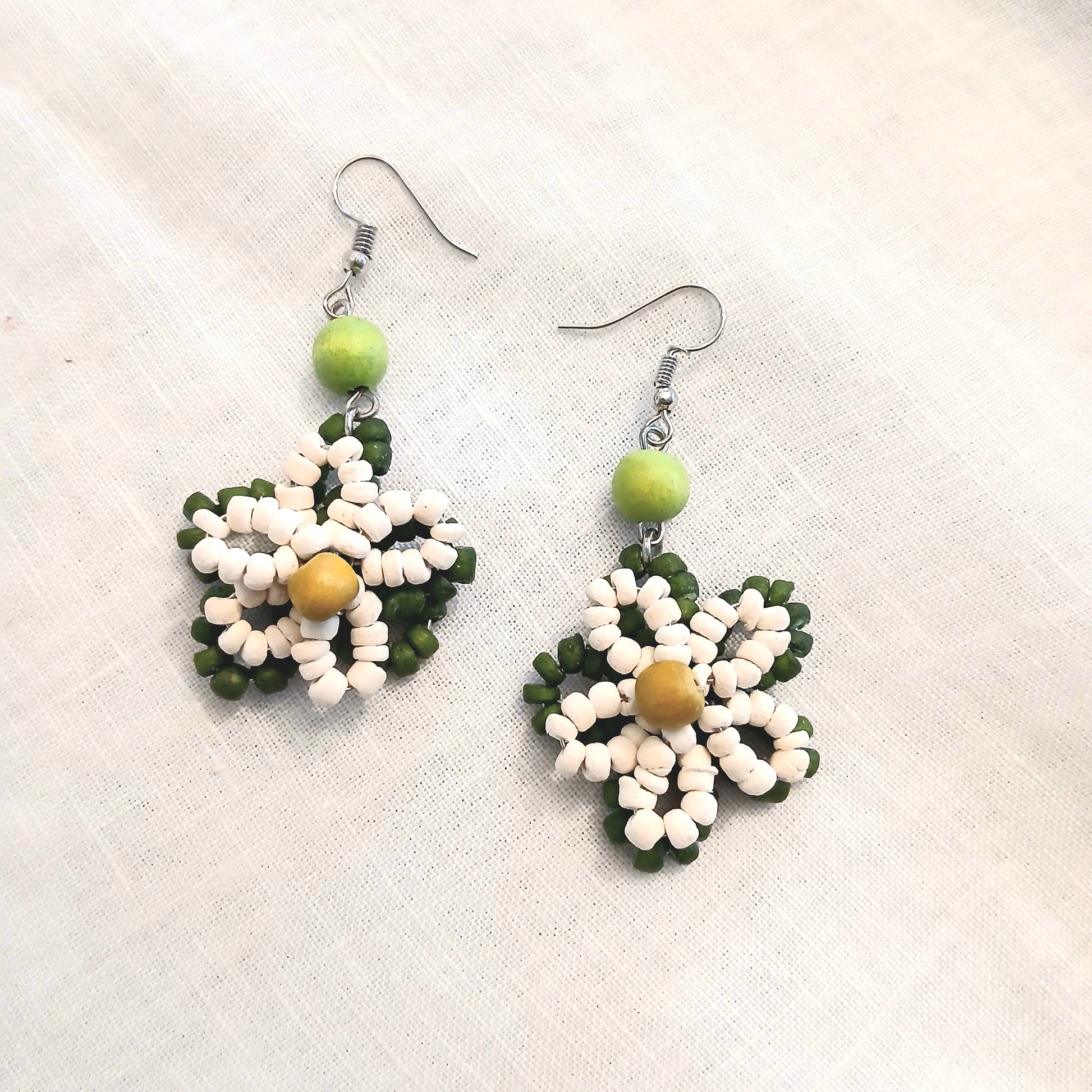 PRE-ORDER Flower Beaded Earrings with Wooden Beads E0-1079FEA