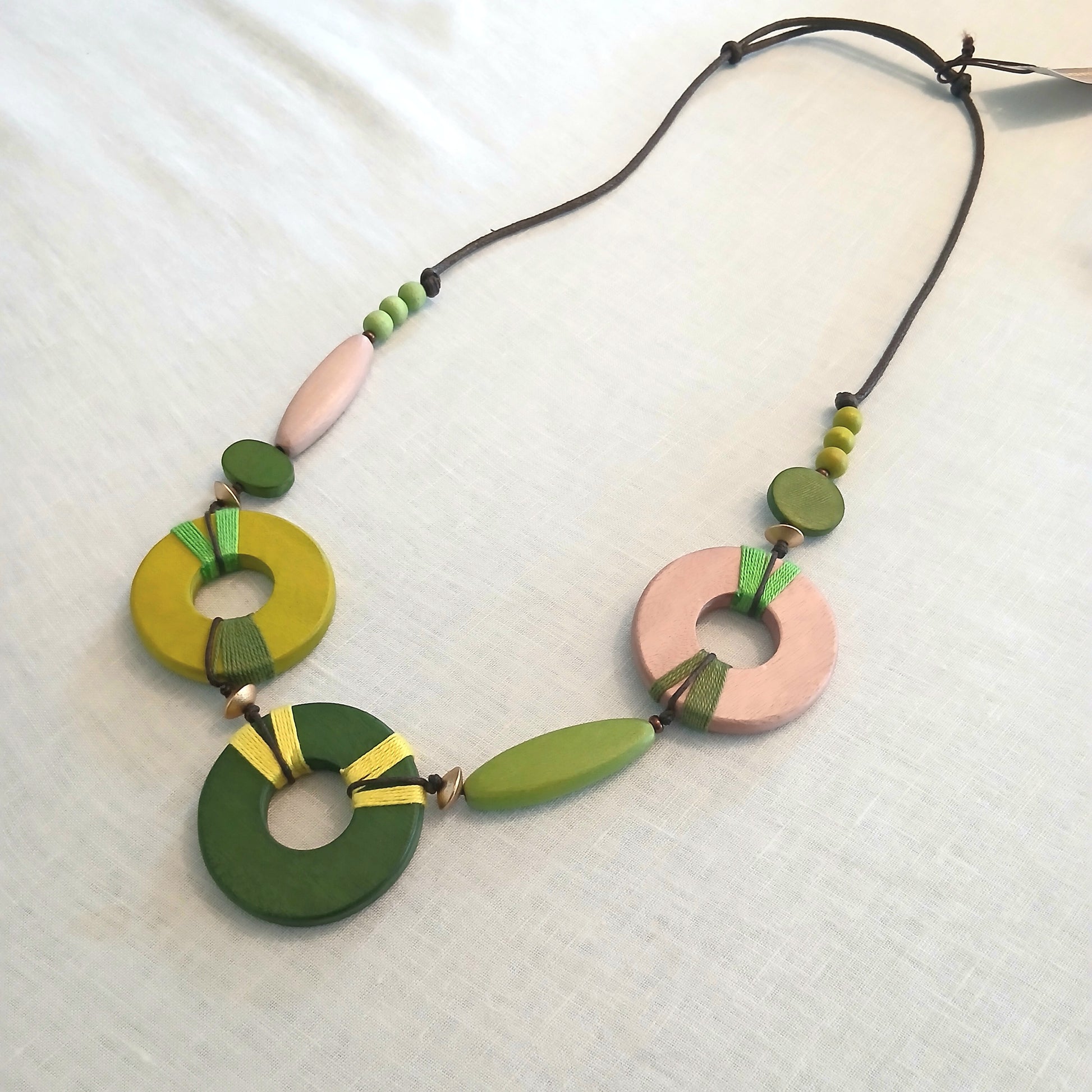 PRE-ORDER Embroidered Circles Shaped Wooden Beaded Necklace N7-1351