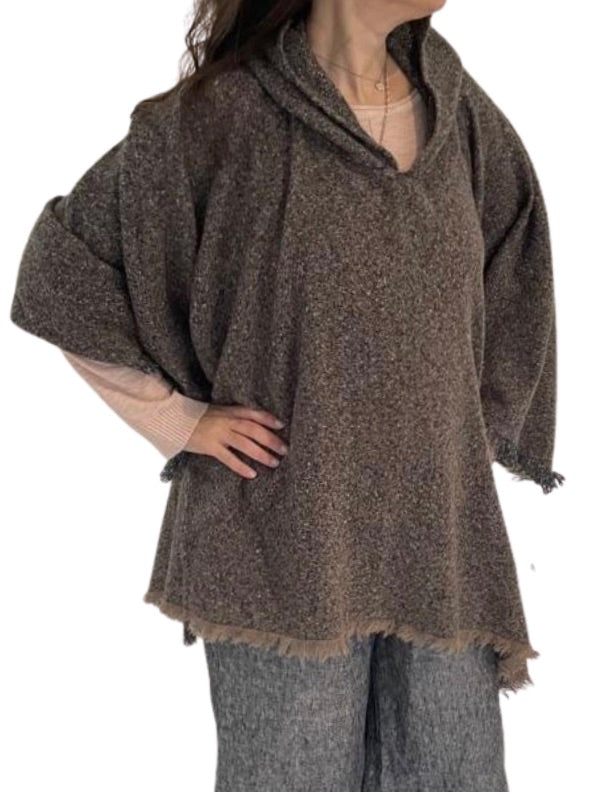Hooded Knitted Poncho - 332208