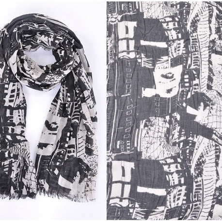 Black and white abstract print Scarf. Polyester - CinnamonCreations
