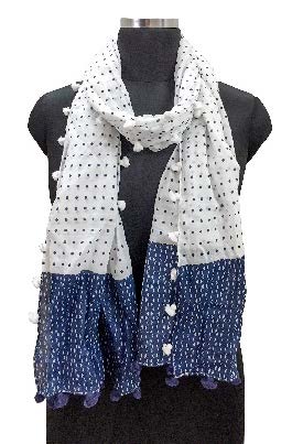 White and Blue Dot Patterned Scarf Yash-500