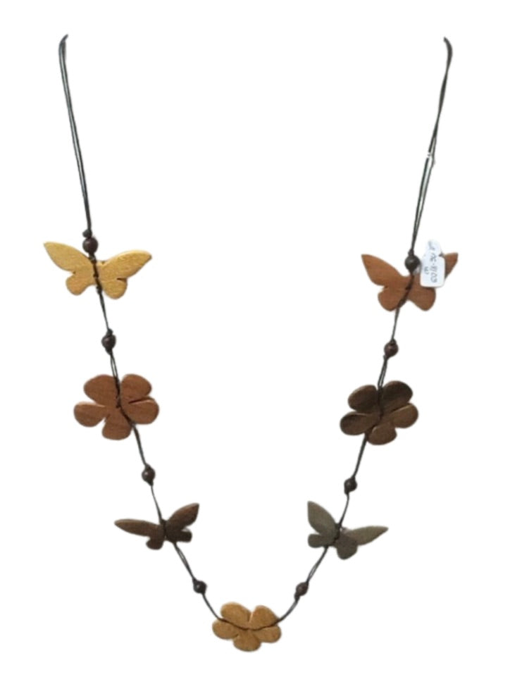 Wooden Beaded Butterfly Necklace N6-8103W
