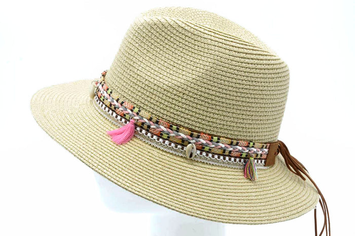 Straw Traveler Hat with band - Beige