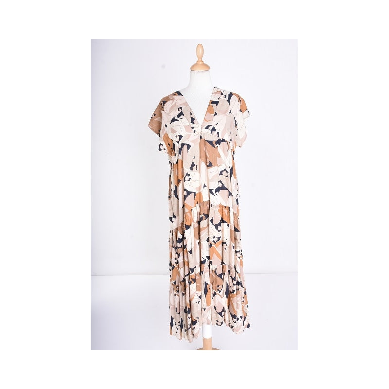 Viscose Maxi Dress "V" Neck - Marron Clair 63499