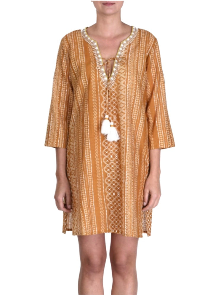 Palme Cotton Embroidered Tunic L/XL - Mustard
