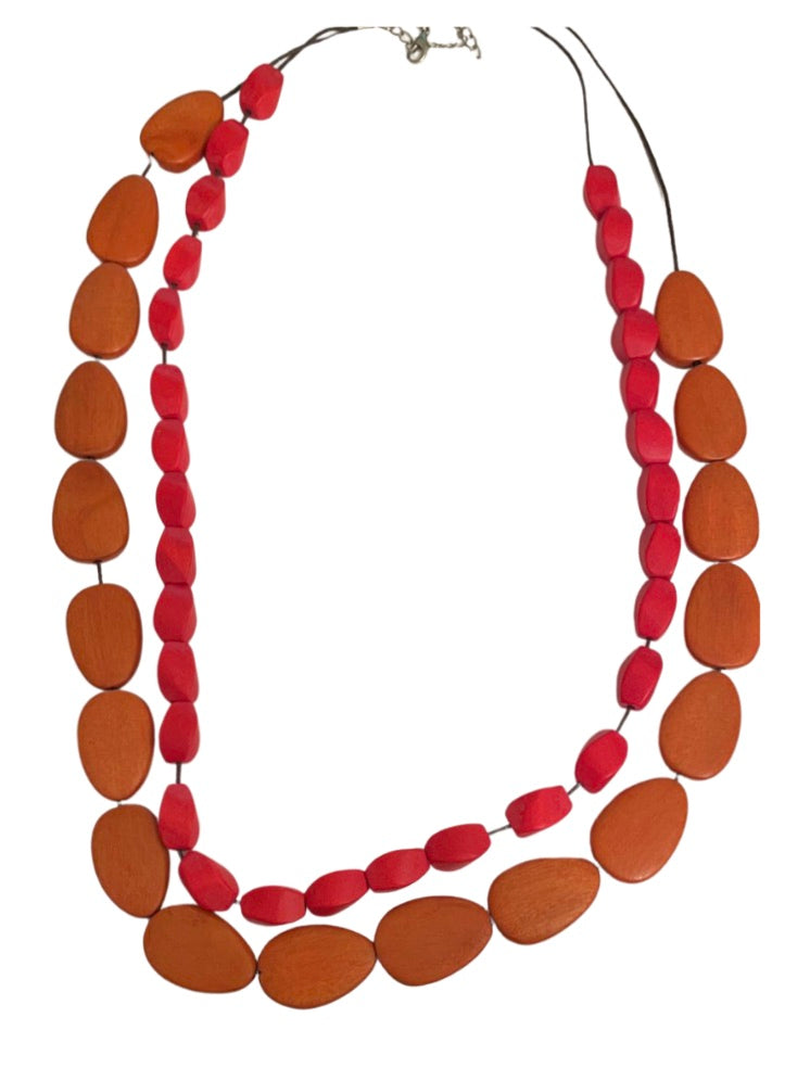 2-Layered Oval Wooden Beaded Necklace N6-462DH