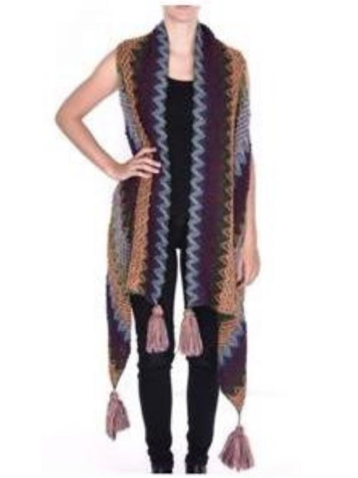 Palme Shaggy Knit Cardigan Sleeveless with Tassels - 56642