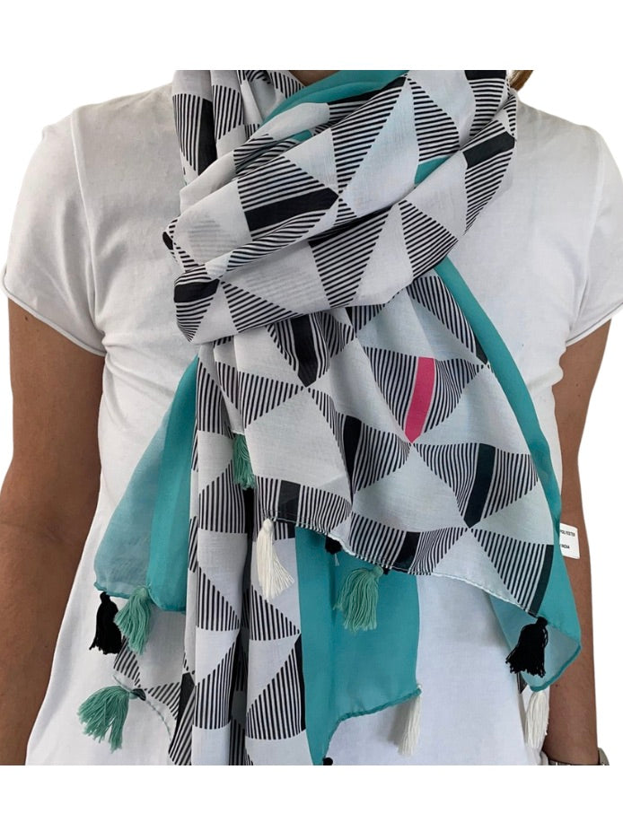 Viscose Photographic Print Scarf - Aqua SP15-017