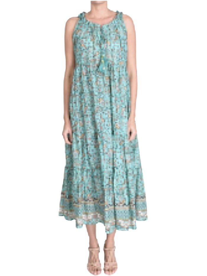 Palme Long Tiered Dress L/XL - Aqua 62803