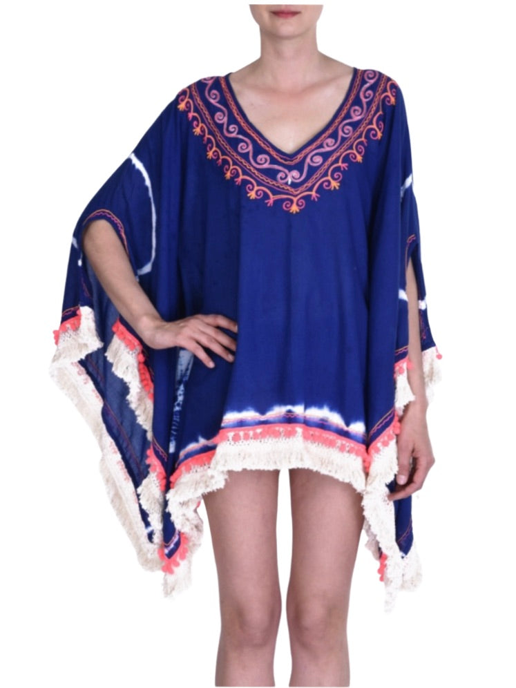 Palme Tie Dye Cotton Kaftan & Ribbon with Fringes 57992