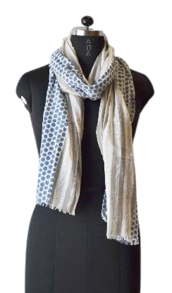 Cream and Blue Cotton Scarf Yash-281
