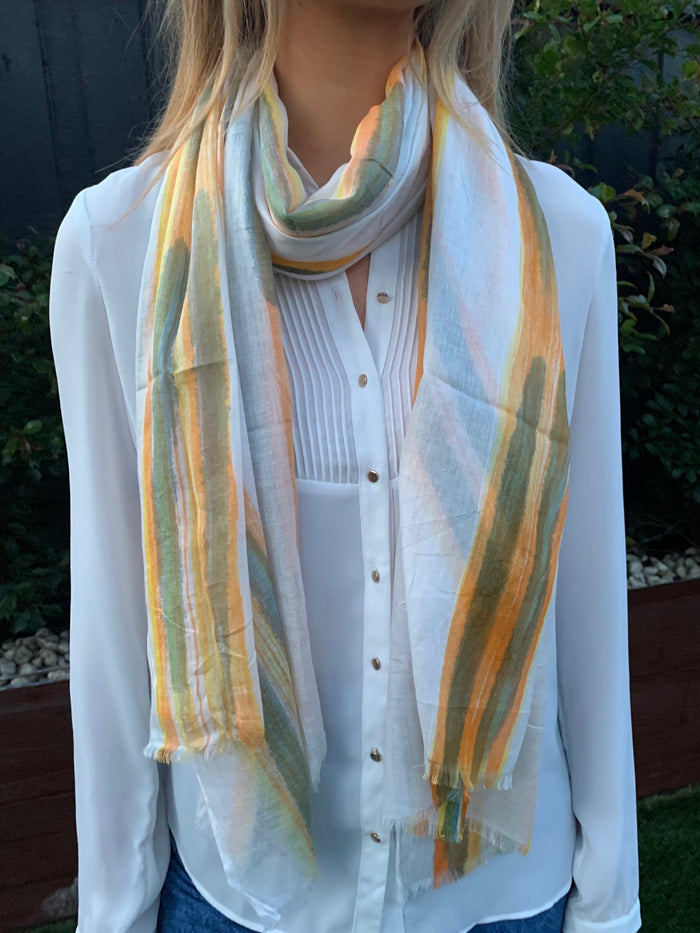 Cotton Hand Printed Scarf - Yellow