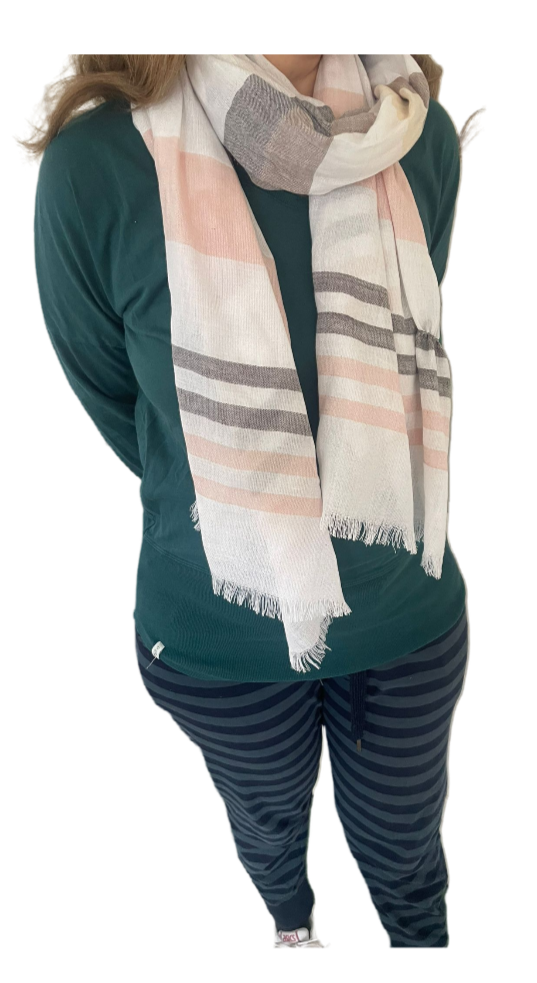 Peach Striped Viscose Yarn Dyed Scarf - 16998