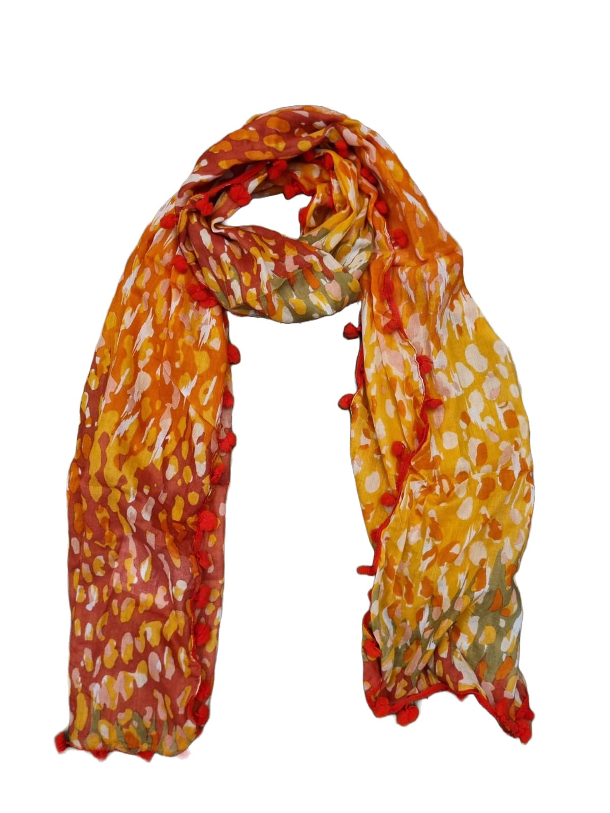 Pom Pom Splash Cotton Scarf - Orange SC-1808
