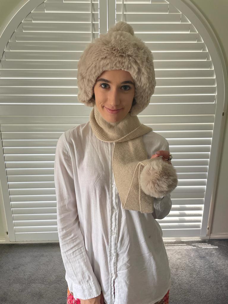 Faux Fur Pom Pom Beanie and Scarf 332320