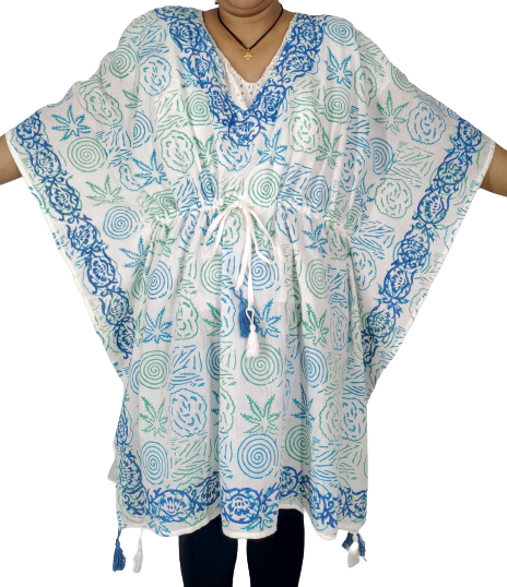 White and Blue Patterned Kaftan Cp308p