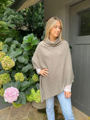 Roll Neck Poncho - Light Beige - CinnamonCreations