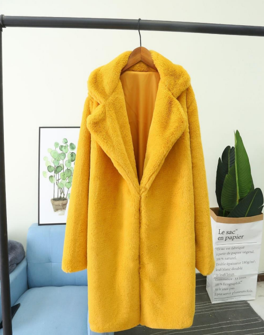 Long V-Neck Faux Fur Coat 2209M