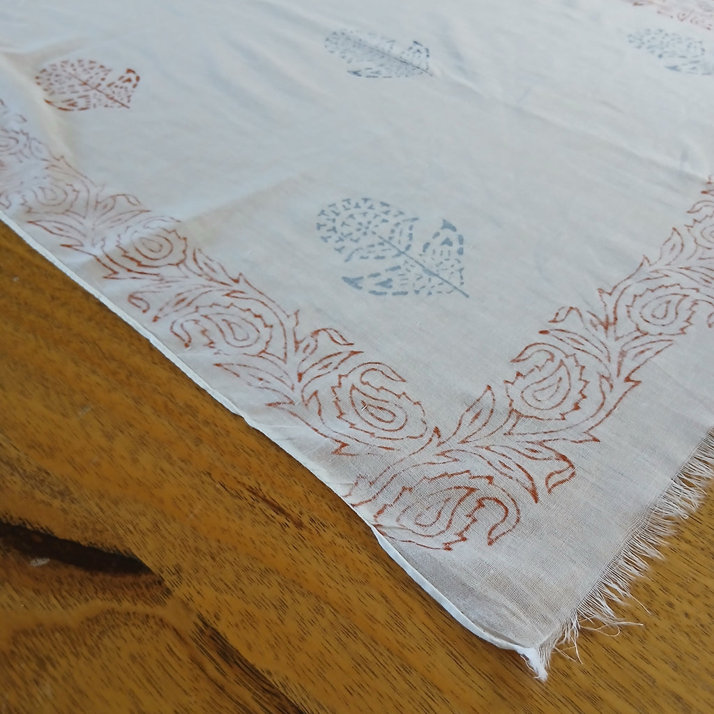 Pure Cotton Scarf - White with Print 15481