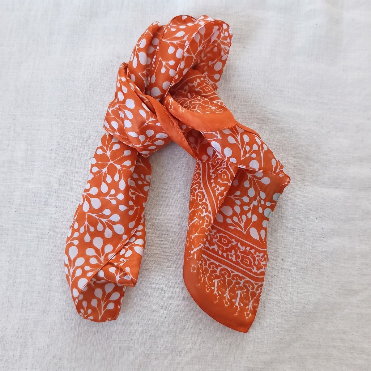 Vibrant Orange Silk Paisley Neck Scarf Art PS-1156