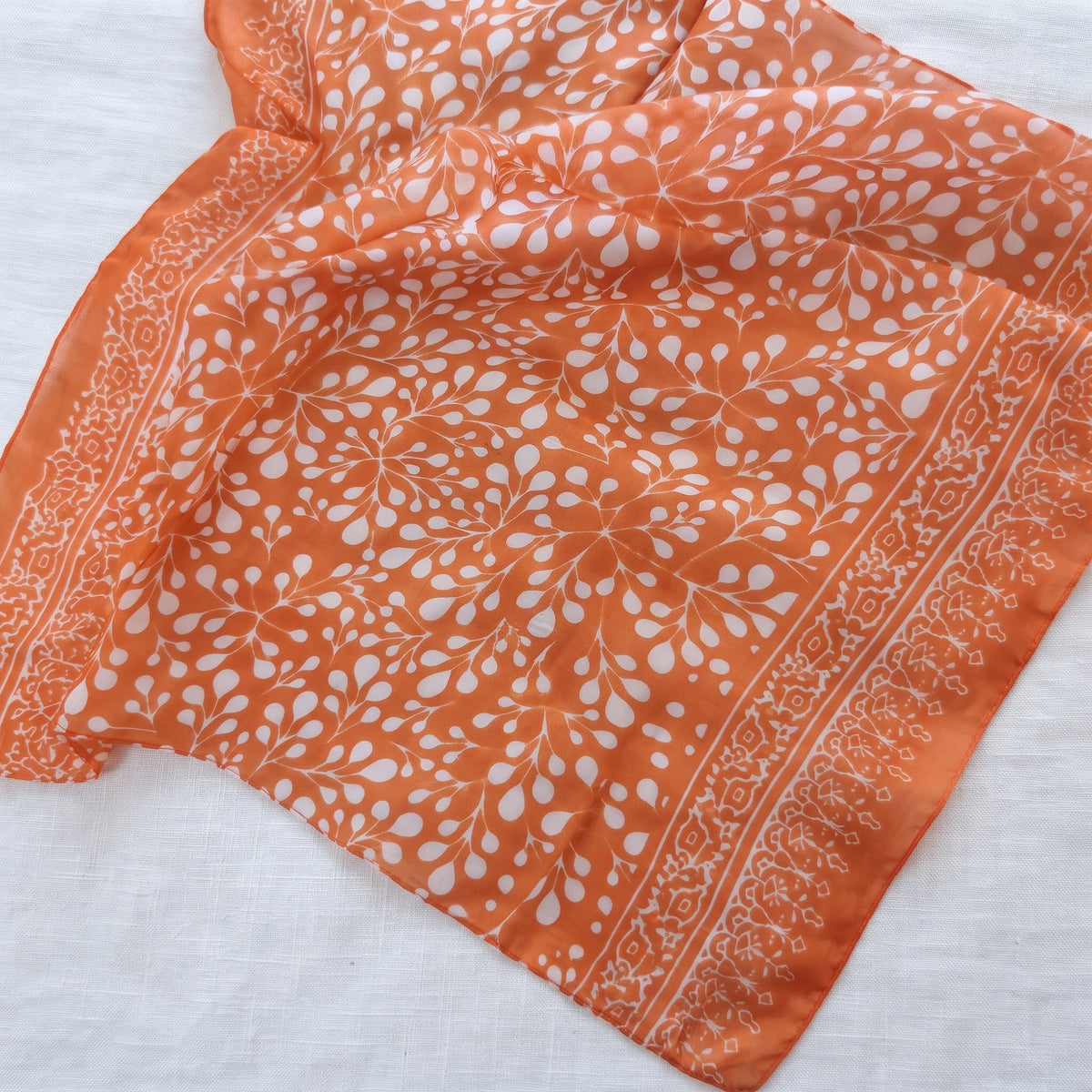 Vibrant Orange Silk Paisley Neck Scarf Art PS-1156