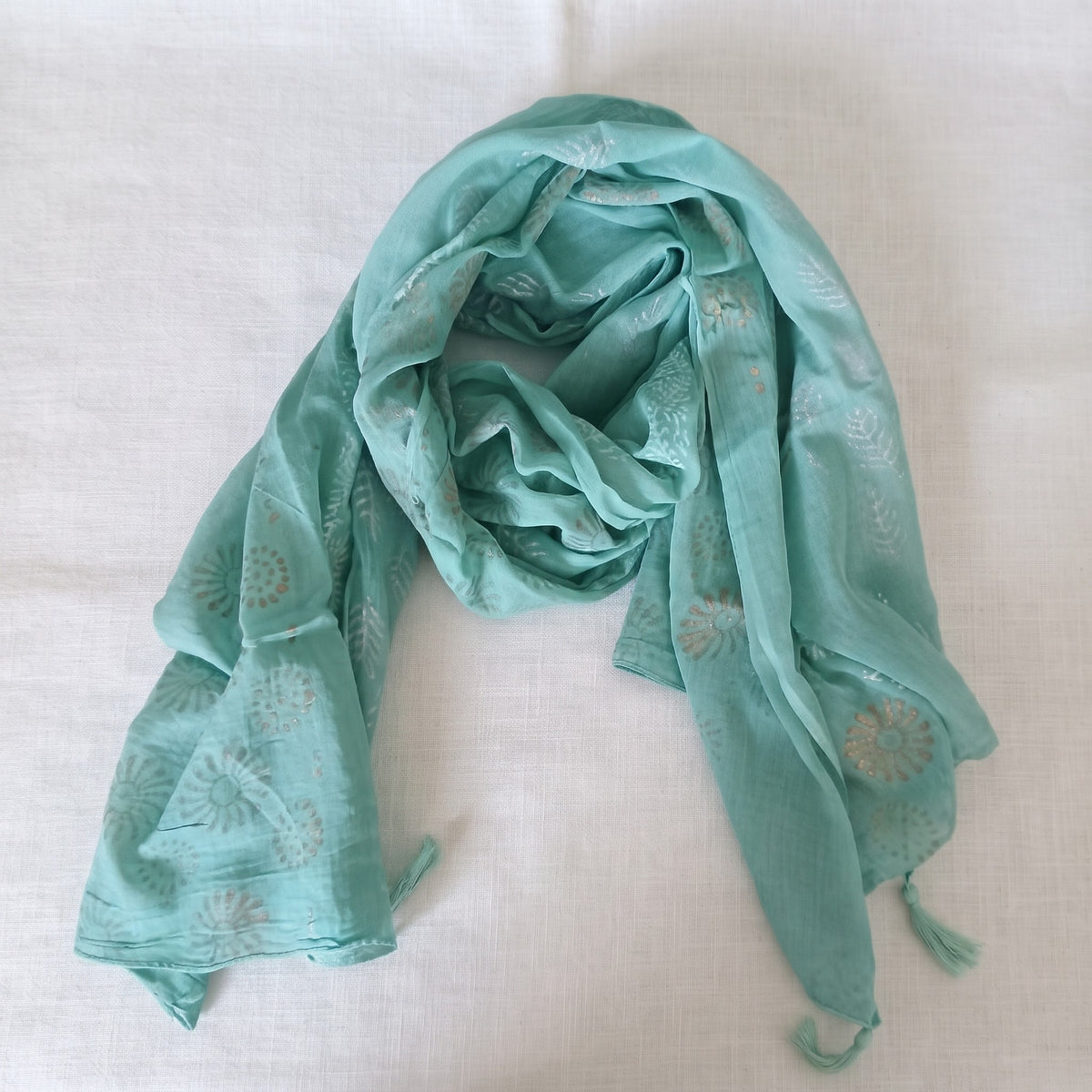 Aqua Cotton Scarf with Silver 65776-0800
