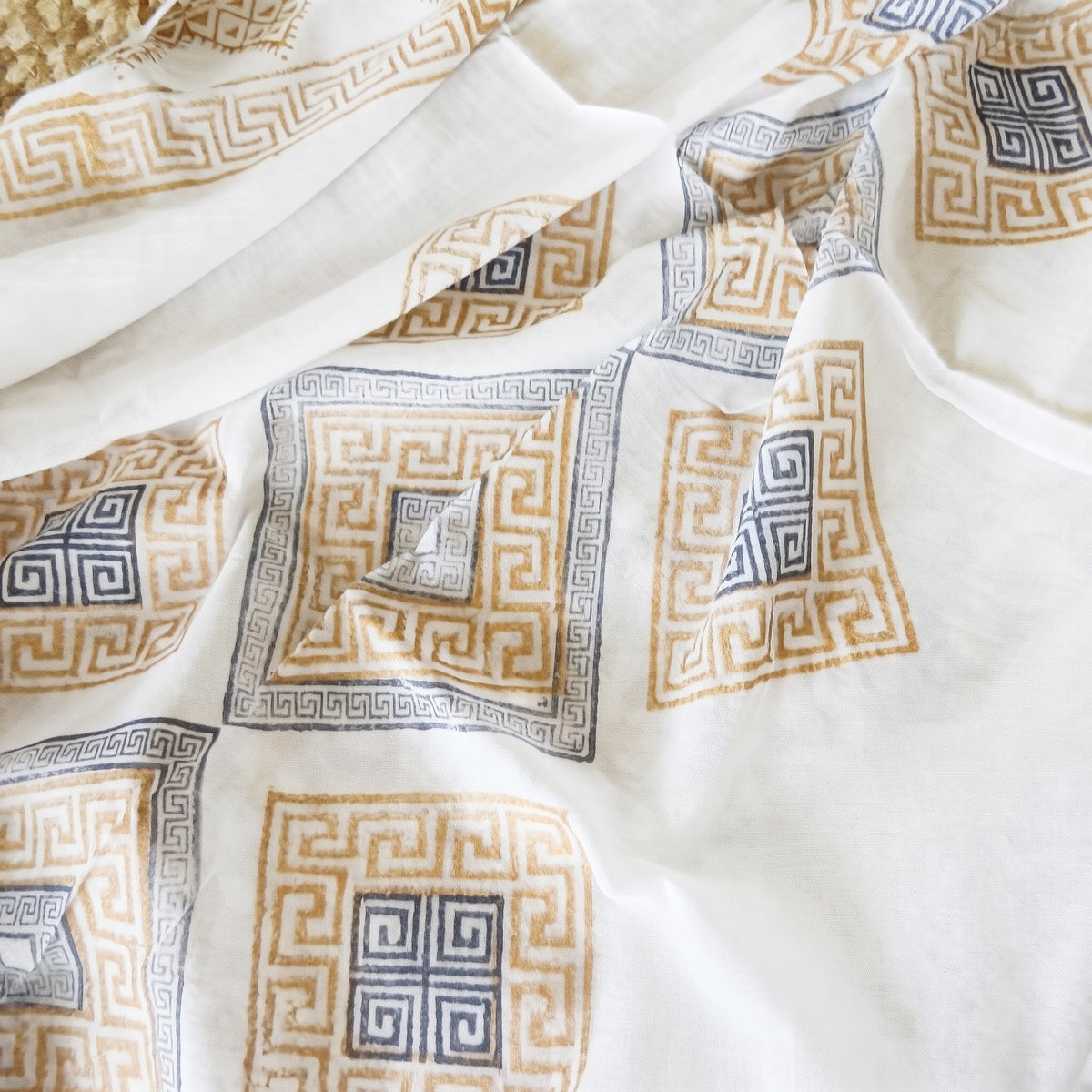 Boho Greek Key Print Cotton Scarf with Tassels – 65780-0100