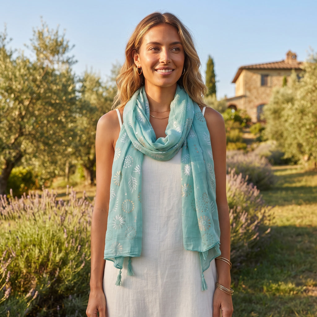 Aqua Cotton Scarf with Silver 65776-0800