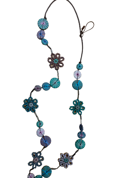 Floral and Embroidered Wooden Beaded Necklace N6-50