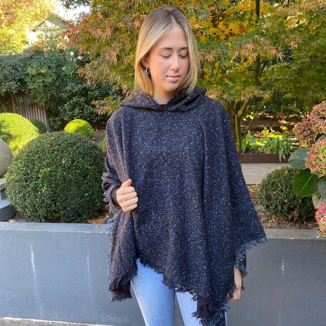 Hooded Knitted Poncho - 332208