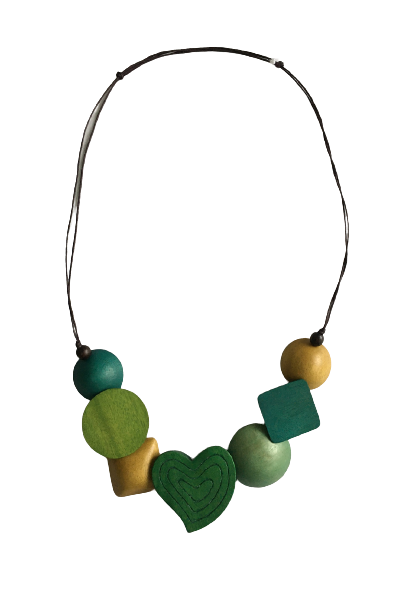 Closed Together Chunky Wooden Beads with Hero Heart Pendant Necklace N6-5768