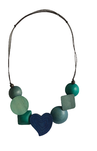 Closed Together Chunky Wooden Beads with Hero Heart Pendant Necklace N6-5768