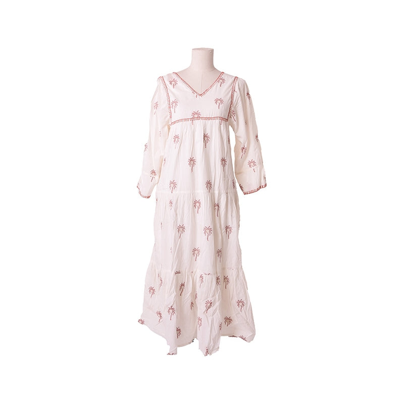 PRE-ORDER Long Pure Cotton Summer Dress with Long Sleeve 67048