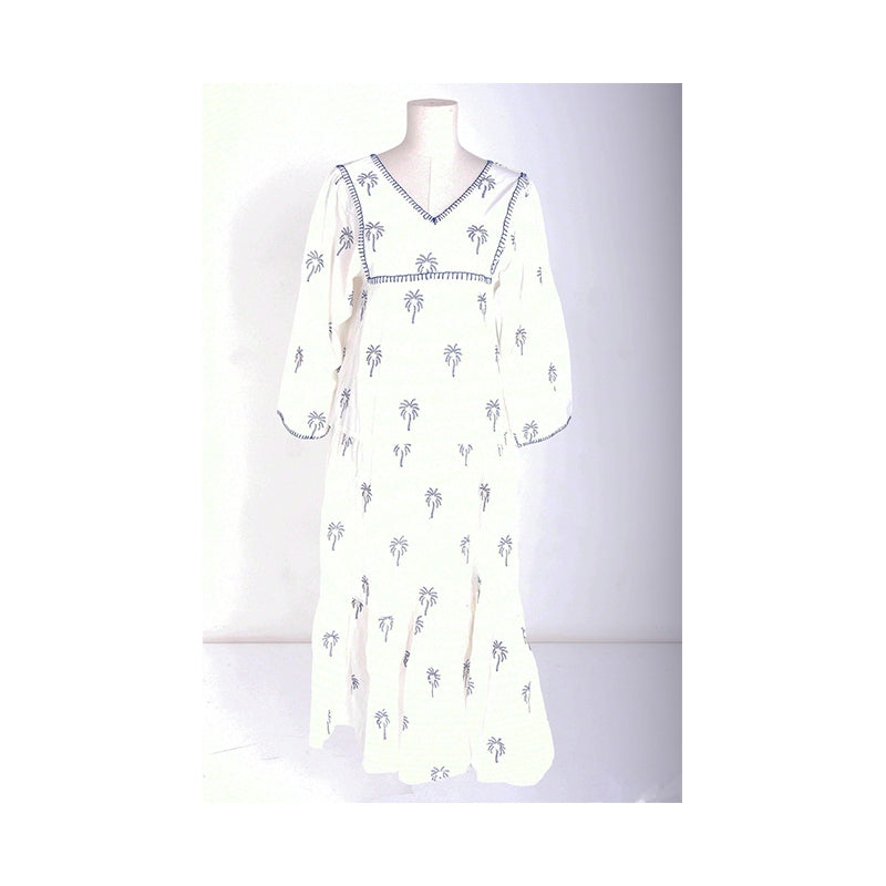PRE-ORDER Long Pure Cotton Summer Dress with Long Sleeve 67048